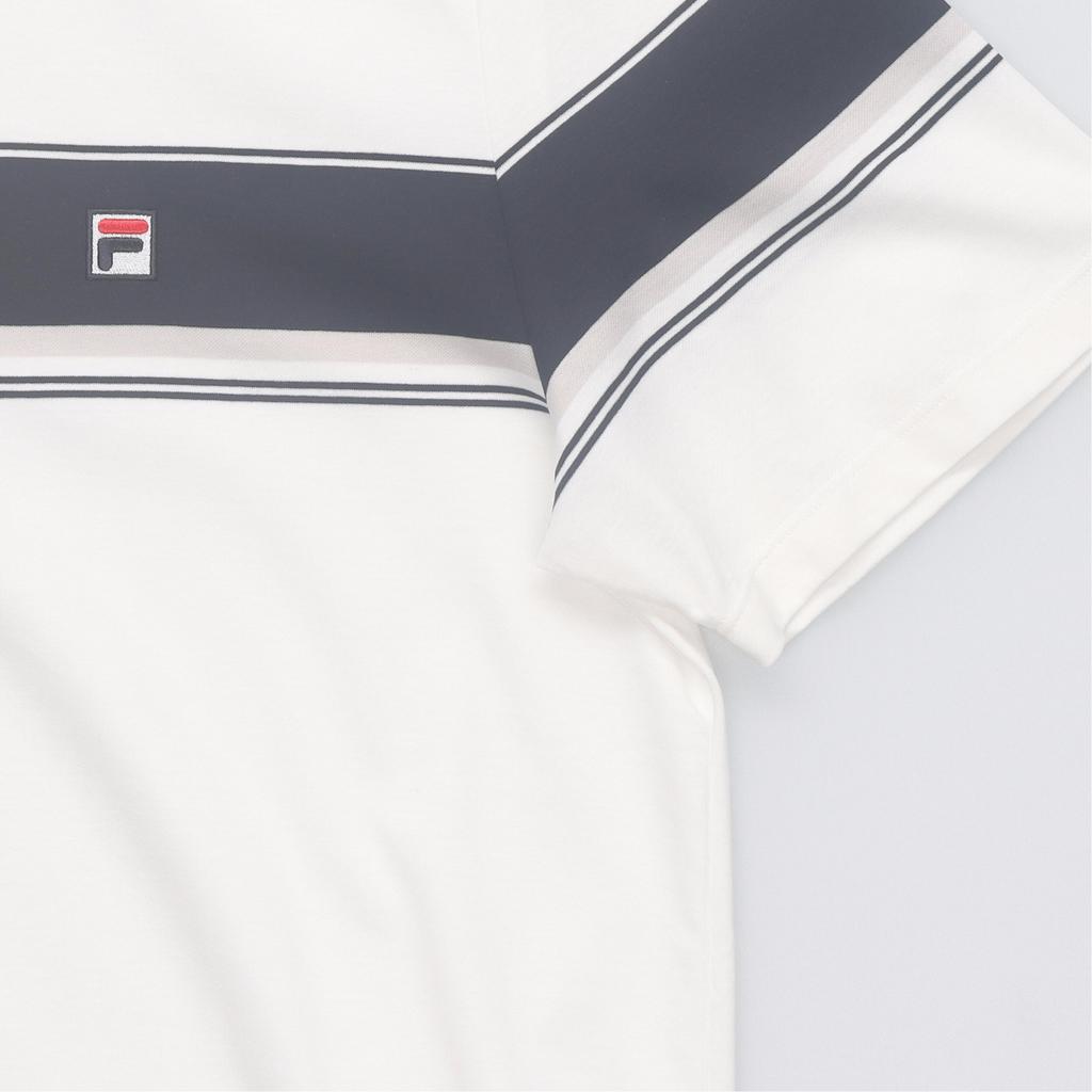 Fila Полосатая повседневная футболка-поло с коротким рукавом для мужчин Футболки-поло Стандартный-Белый F11M321105BWT
