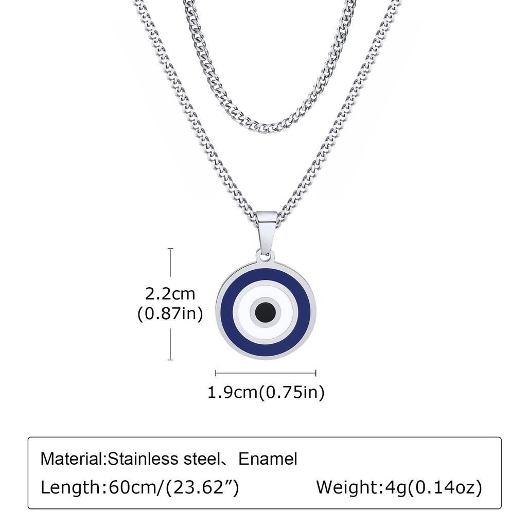 Vnox Turkish Lucky Double Layer Evil Eyes Pendant Necklace for Men, Stacked Blue Eye Necklace Set Jewelry Gift