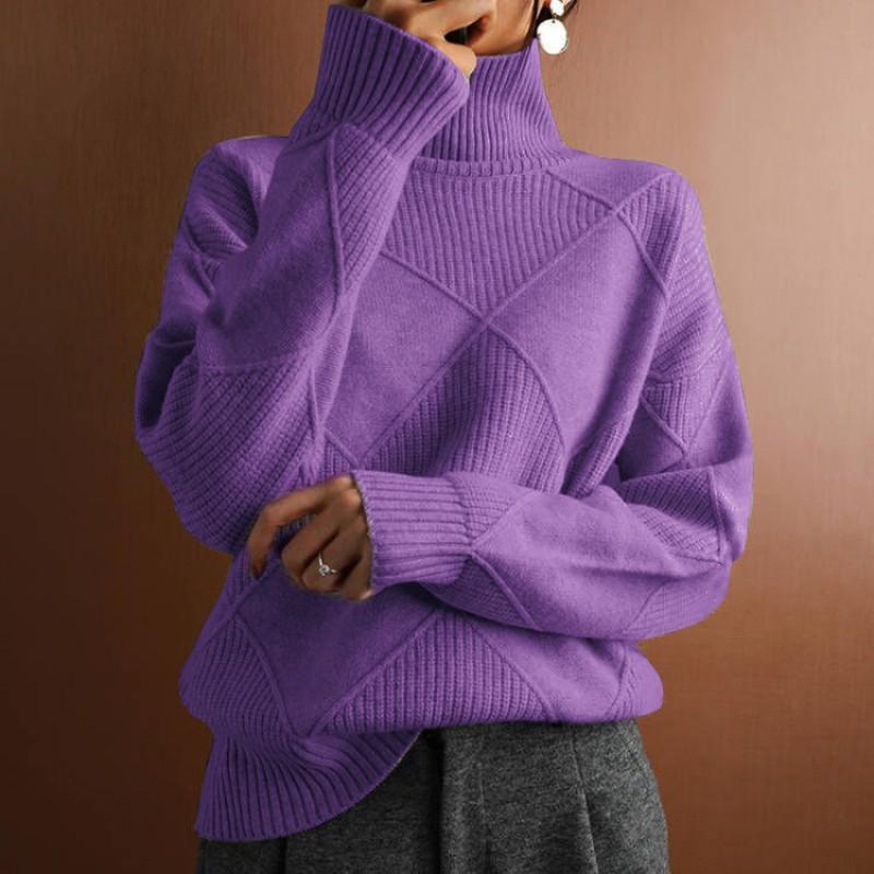 Womens Loose Turtleneck Knit Sweater Casual Warm Solid Color Pullover Fall Winter