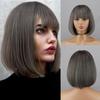 MISS WIG Короткий синтетический серебристо-серый парик Боб с челкой, прямой парик длиной до плеч для женщин, повседневная одежда для косплея