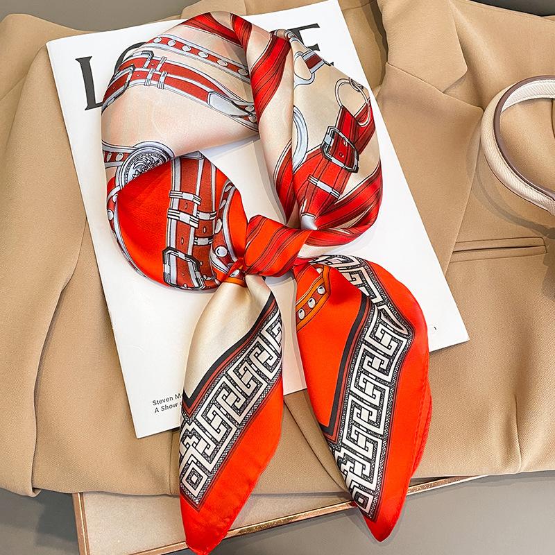 Flower Silk Square Scarf Women Satin Shawl Wrap Hijab Female Hair Band Wrist Luxury Headkerchief 70*70cm Echarpe Bandana