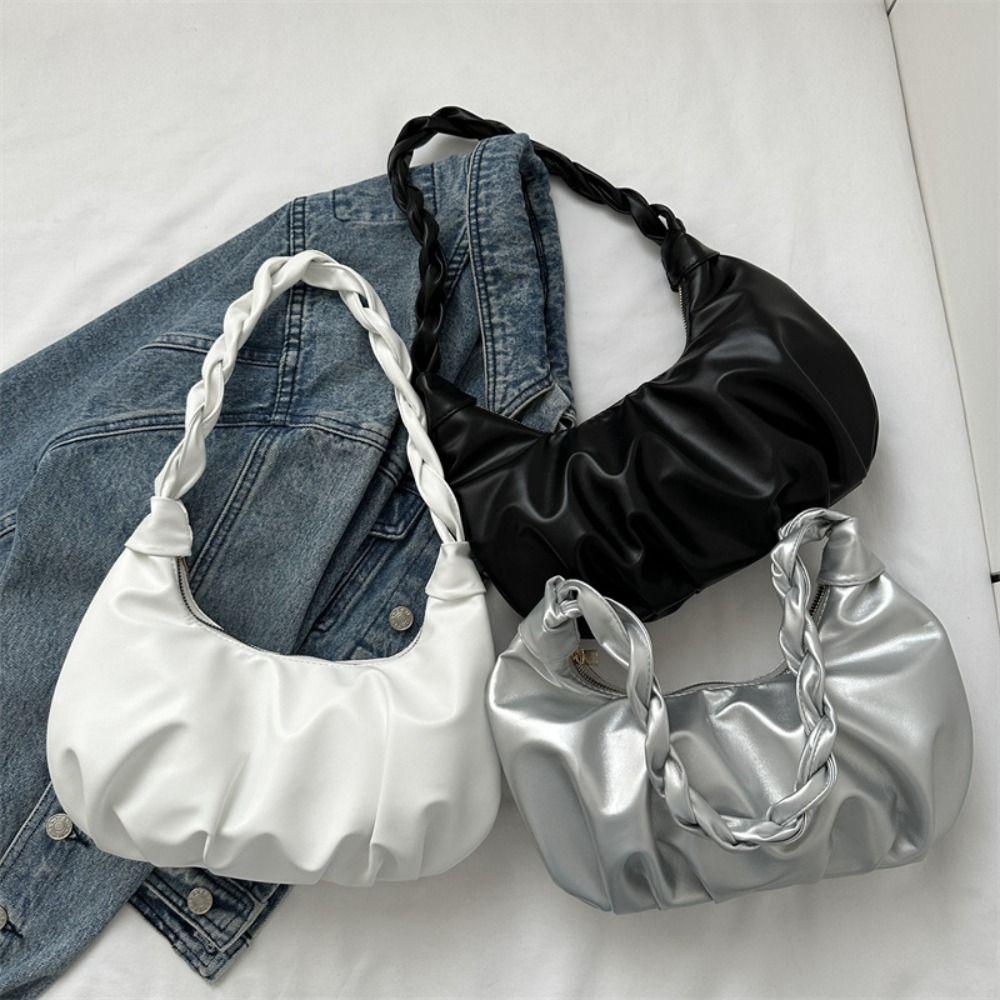 Underarm PU Pleated Shoulder Bag Square Fashion Handbag Sweet Dumplings Shoulder Bag Gift