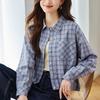 Клетчатая рубашка для женской весенней и осенней одежды Новая короткая рубашка маленького стиля Литературная ретро клетчатая рубашка