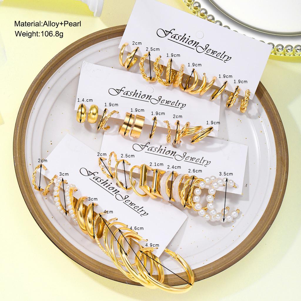 24 пары/компл., комплект серег с геометрическим капающим маслом и белыми краями, искусственный жемчуг, золотые серьги-кольца для женщин, ювелирные аксессуары