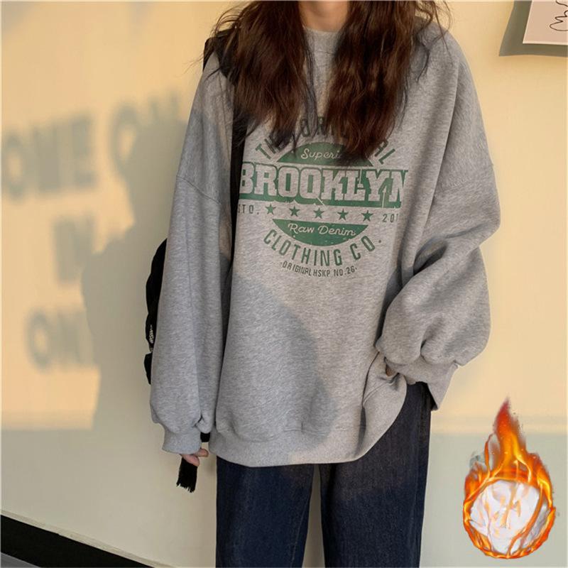 Утолщенный корейский свитшот для женщин с круглым вырезом, с буквами, удобной посадки, парный базовый топ для женщин, женская одежда