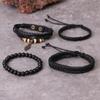 Black Men Bracelets Vintage Multilayer Leather Braid Bracelets Bangles Leaf Handmade Rope Wrap Bracelets Male Gift Jewlery