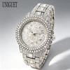 UNIGUET Full Iced Out Watch For Men Luxury Sliver Hip Hop Diamond Man Watches With Date Week Clock Best Product