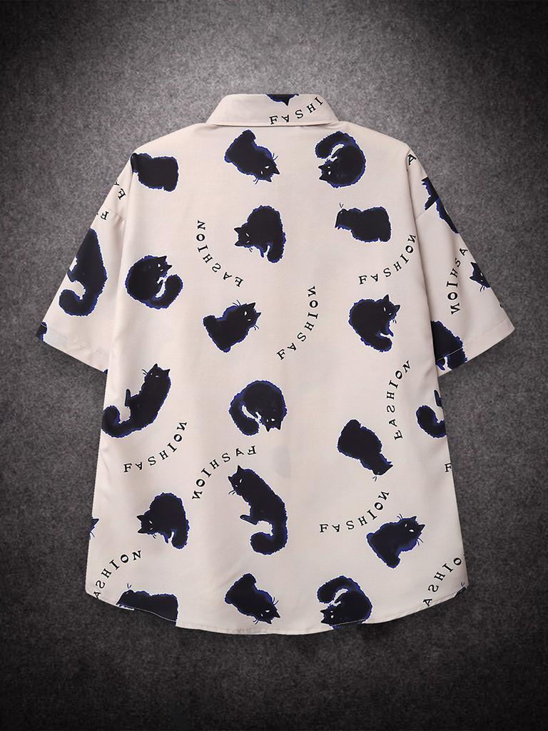 Свободная короткая мужская рубашка с рисунком кота Prinr на Гавайях, повседневная мужская рубашка с американским принтом, летняя универсальная уличная одежда для пар