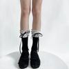 Pure Cotton Lolita Wide Lace Ribbon Bow Socks - Spring Mid-Calf Sweet Desire Style