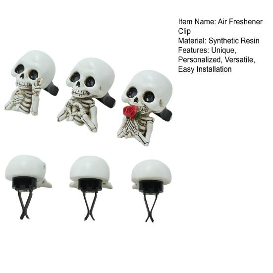 3Pcs Skull Car Air Fresheners Gothic Smiling Skull Car Vent Clip Auto Aromatherapy Diffuser Halloween Car Interior Decoration