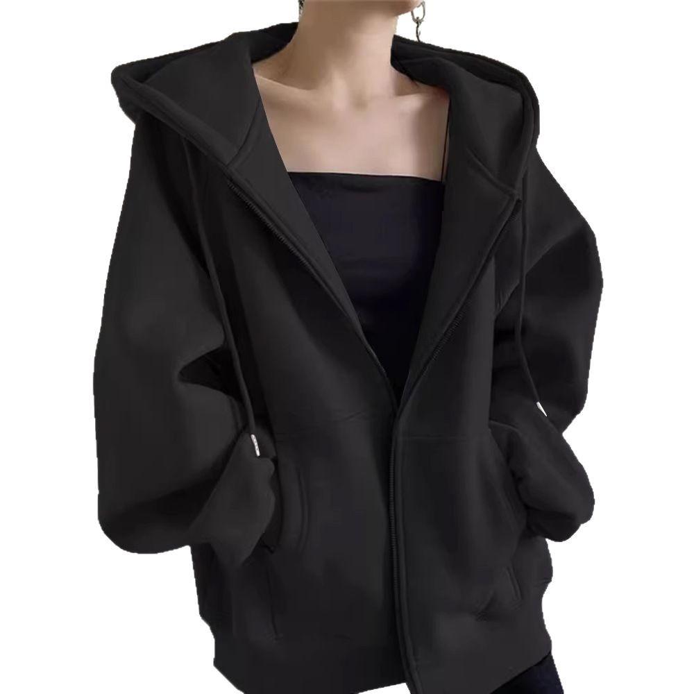 Women's Retro American-Style Hooded Cotton Cardigan with Plus Velvet for Autumn/Winter 2025
