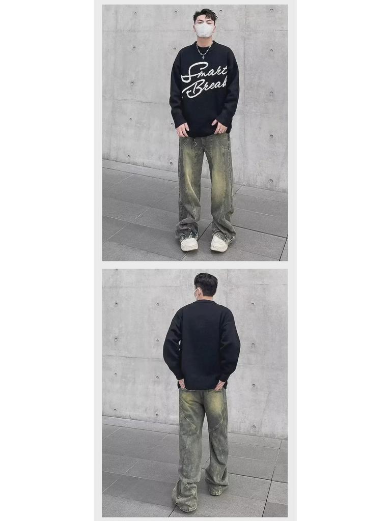 Мужские модные расклешенные джинсы широкого кроя в винтажном желтом цвете