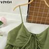 VONDA Женские летние плиссированные однотонные топы с открытыми плечами