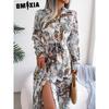 GMXIA Women's Retro Floral Collar Long Sleeve Shirt Dress for Spring Summer