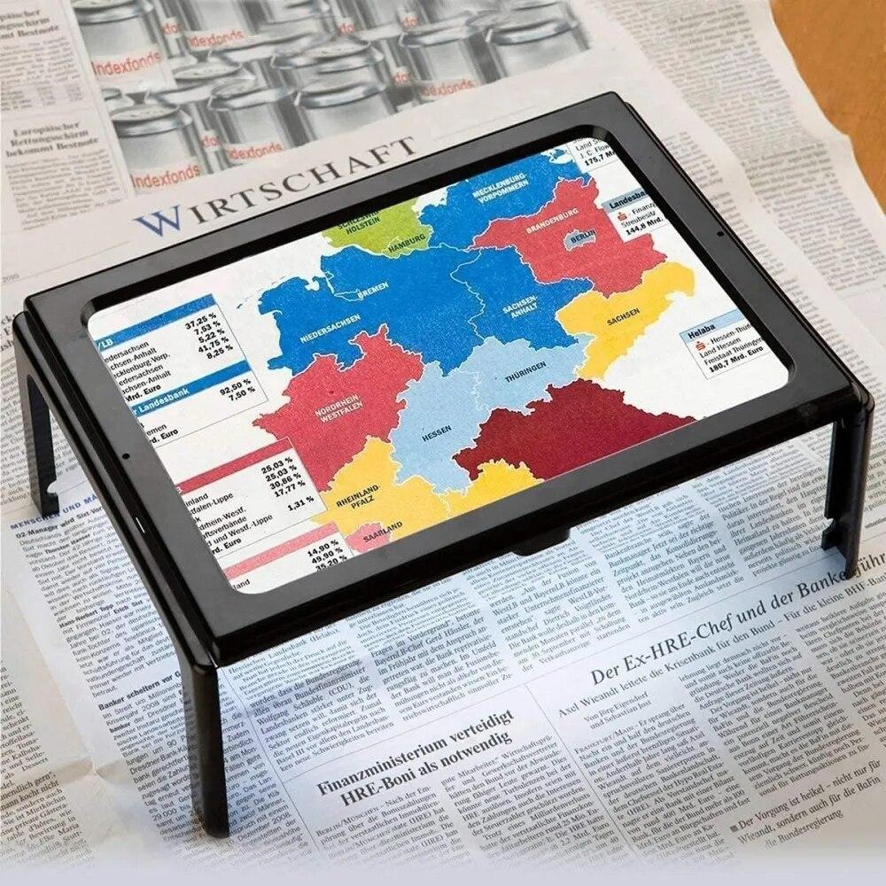 Лупа для чтения формата А4 3X, большая, на всю страницу, со светодиодной подсветкой, складная, настольная, для пожилых людей с плохим зрением, для чтения книг