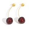 Unique Red Solid Cherry Dangle Earrings for Women, Gold Plated Stainless Steel Fruit Pendant Earrings, Trendy Party Jewelry