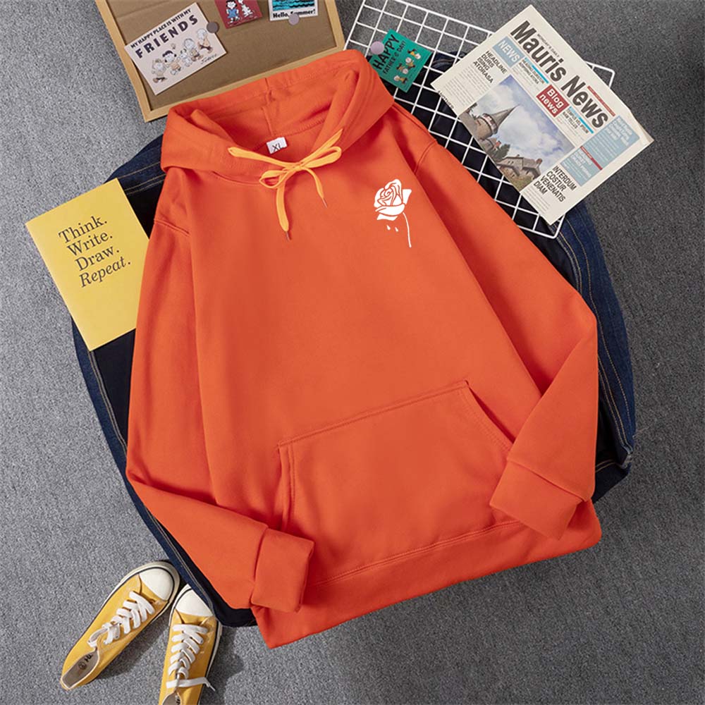 Толстовка с капюшоном с креативным узором Rose, женская, осенняя, свободная, новая, с капюшоном, с круглым вырезом, повседневная, с карманом, флисовая, женская