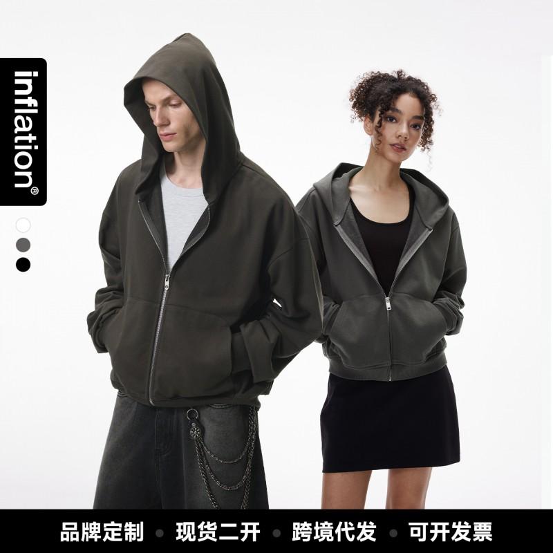 Mens Boxy Fit Hooded Sweatshirt Dragon Scale Zipper Casual Fall Top
