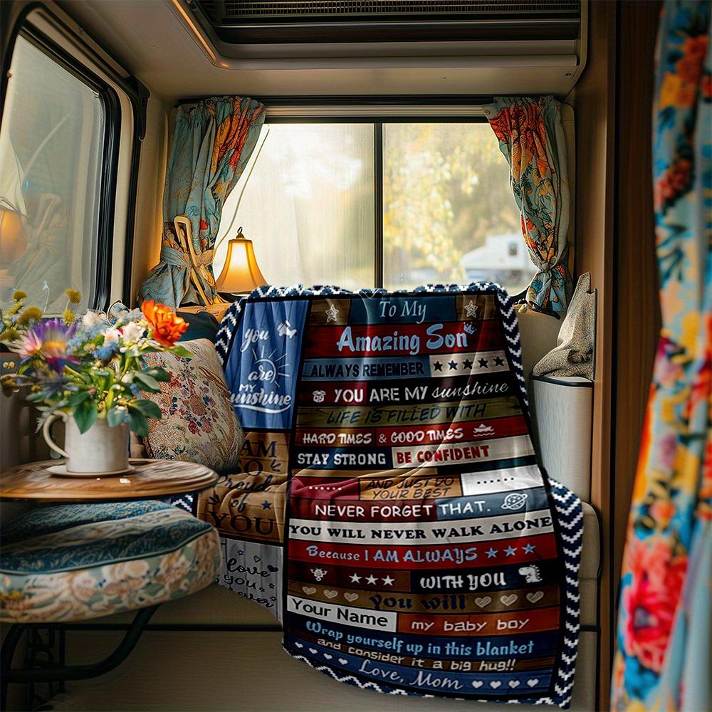 Amazing Son Blanket Personalized Name Soft Comfortable Stylish Blanket Car Blanket Perfect For Travel Camping Outdoor Home Suitable For All Seasons