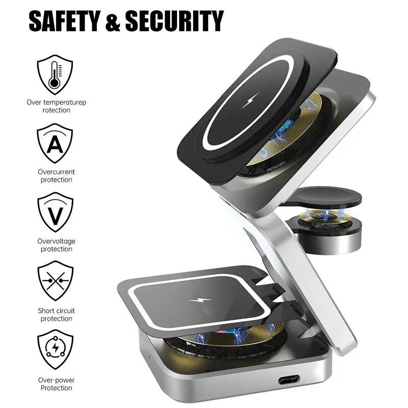 Подставка-подкладка для беспроводной магнитной зарядки 3 в 1 для iPhone 15 14 13 12 Pro Max iWatch 8 7 6 5 Airprods Macsafe Станция быстрой зарядки
