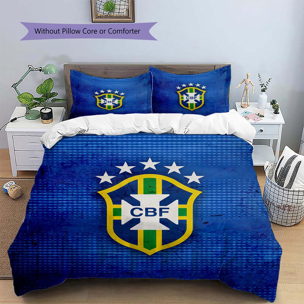 Brazil national football team Pattern Bedding Quilt Set Home Decoration Gift (1 * duvet cover + 2 * pillowcase without core)