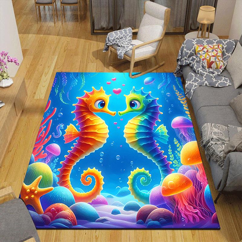 1pc Seahorse Lovers Design Indoor Area Rug - Soft, Anti-Slip, and Durable Gaming Room Decor for Bedroom