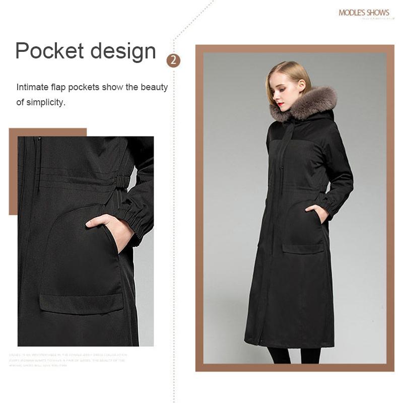 Pie Overcome Women's Knee Length Rex Rabbit Fur Liner Detachable Imitation Fox Fur Collar Lengthening and Thickening Faux Fur Coats for Women