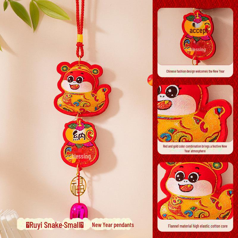 Подвеска к празднику весны 2025 года - год Змеи - колокольчик ветра бога богатства Фу для новогоднего украшения гостиной.