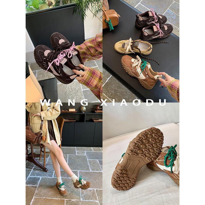 Cowhide version~ Cat claw women's retro inner height increase casual shoes sports shoes platform leather dad shoes