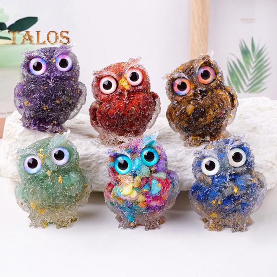 Статуэтка совы из натурального хрусталя, статуэтка совы из смолы ручной работы, наполненная хрустальными камнями, настольное украшение в виде совы для домашнего офиса, автомобиля, исцеление рейки