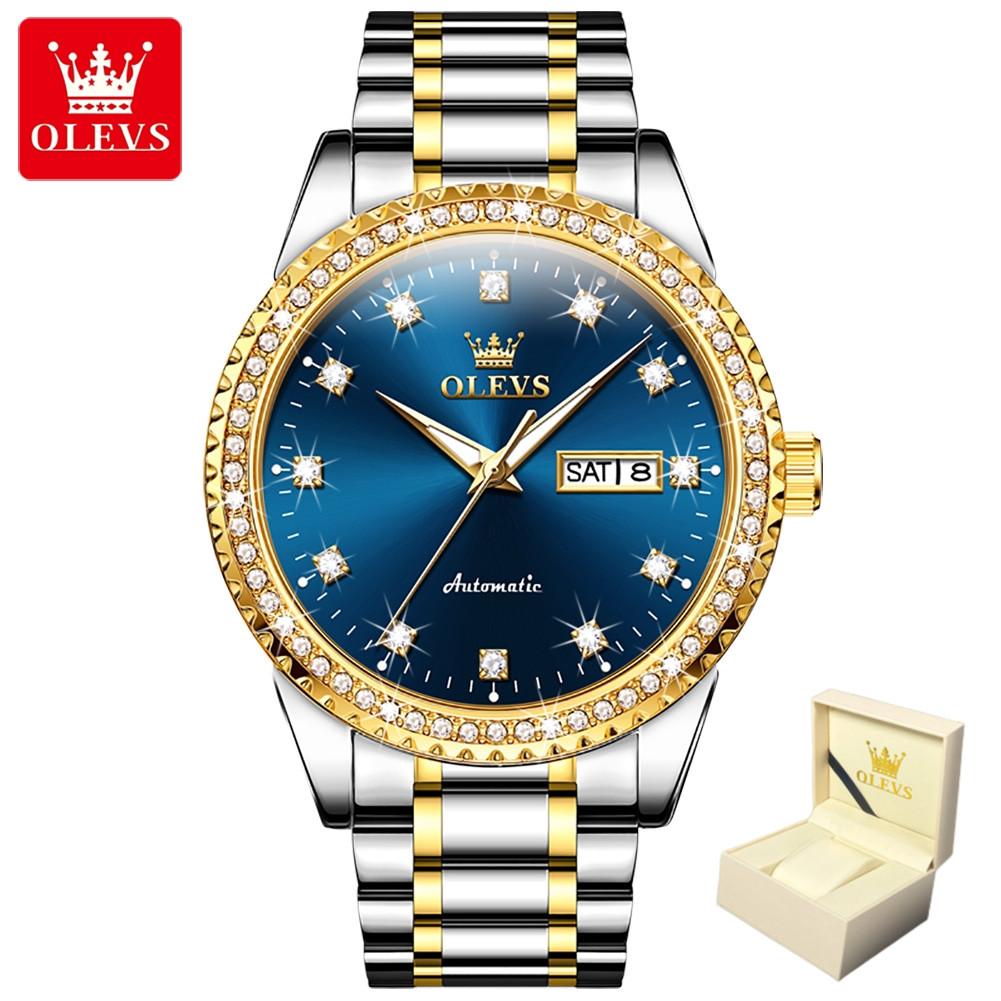 OLEVS Мужские часы с бриллиантовым циферблатом, деловые светящиеся механические часы, элитные часы
