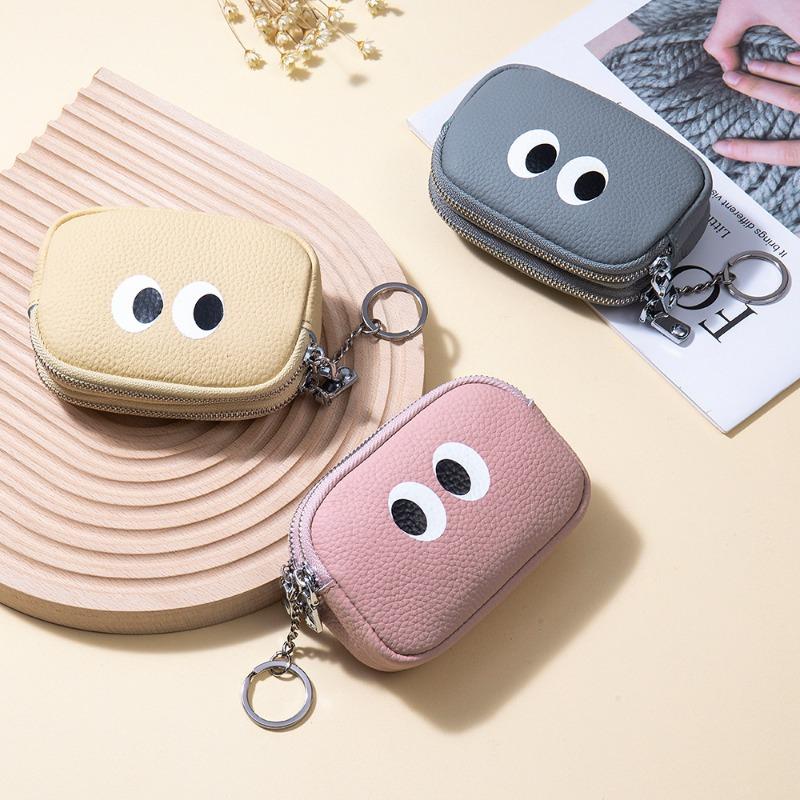 Cartoon Cute Double Pull Coin Wallet Genuine Leather Mini Coin Bag Niche Design First Layer Cowhide Storage Bag