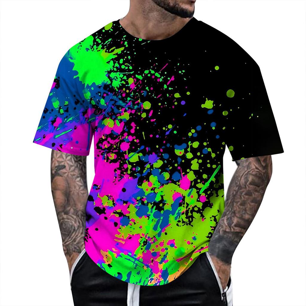 Summer Fun 3D Pattern Tie Dyeing T-shirt Color Painting 3D Printing Men's T-shirt Short Sleeve Top