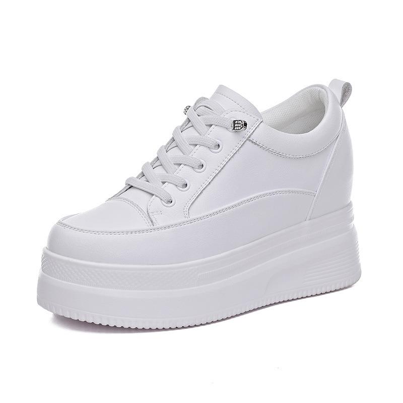 Autumn Women's Shoes New Breathable Muffin Slope Heel Heightened Low-top Leather Elastic Mesh Shoes Trendy Women's Shoes