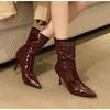 Мода Уличный Стиль Тонкий Высокий Каблук Ботильоны Женские Лакированная Кожа Осень Зима Обувь на Молнии Сексуальные Банкетные Выпускные Туфли-Лодочки