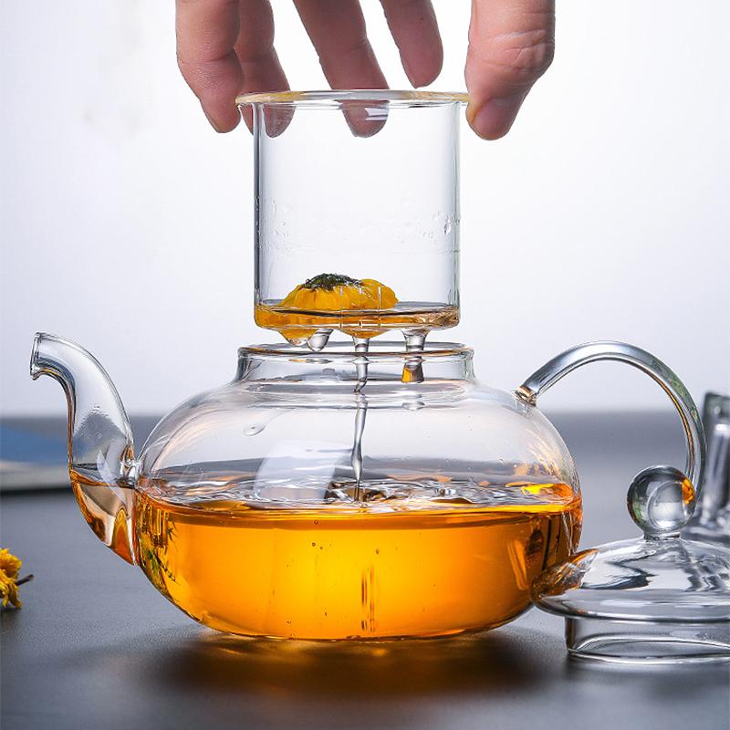 Teapot with Infuser Heat Resistant High Borosilicate Glass Tea Kettle Kitchen Dining Bar Home Tea Kettle Glass Drinkware Samovar