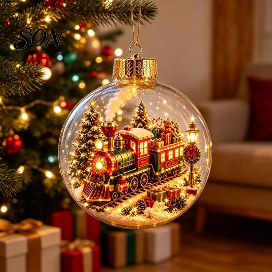 Acrylic Christmas Keepsake Lighted Clear Ball Ornaments, Cute Santa Claus/Tree/Snowman/Angel Figure Inside Warm Light Holiday Decor The