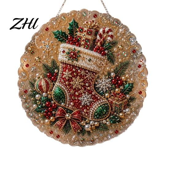 Home Garden Seasonal Embellishments Christmas Faux Pearl Art Kit, DIY Rhinestone Gem Painting Craft, Santa Tree Living Room Decorations Stocking