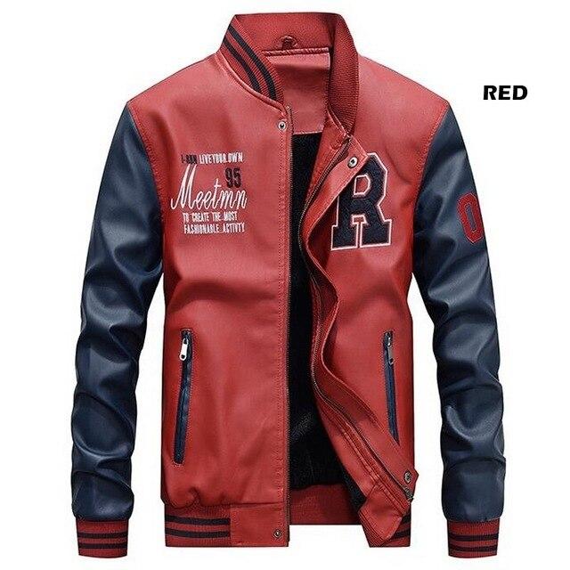 Autumn Winter Jacket Men Embroidery Baseball Jackets Pu Leather Coats Slim Fit College Maleluxury Fleece Pilot Leather Jackets