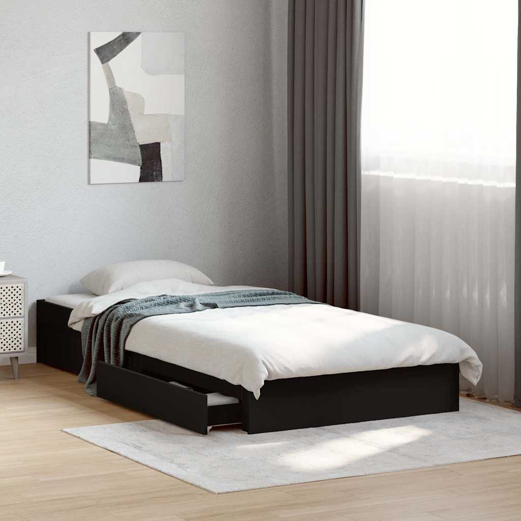 Bed Frame with Drawers Black 75x190 cm Particleboard