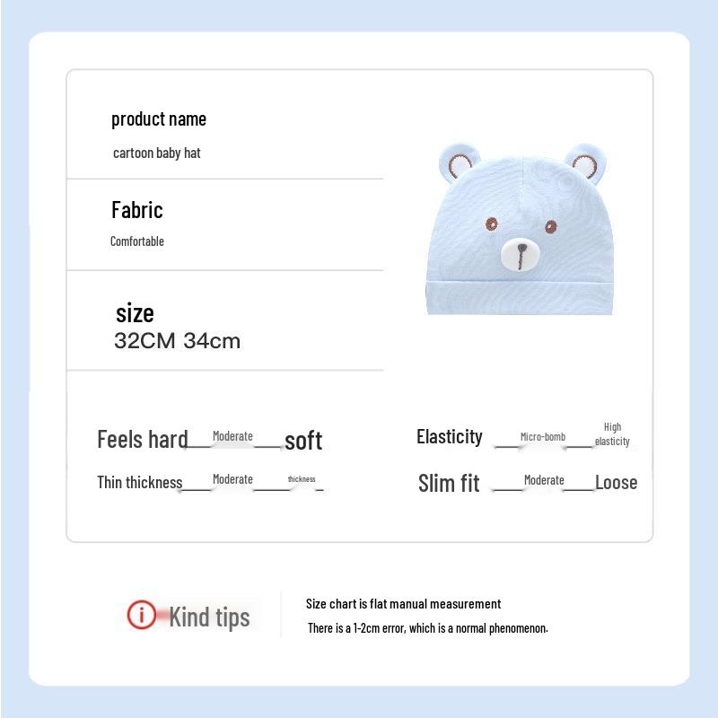 Pure Cotton Double Layer Newborn Hat for 0-3 Months, Suitable for Autumn/Winter