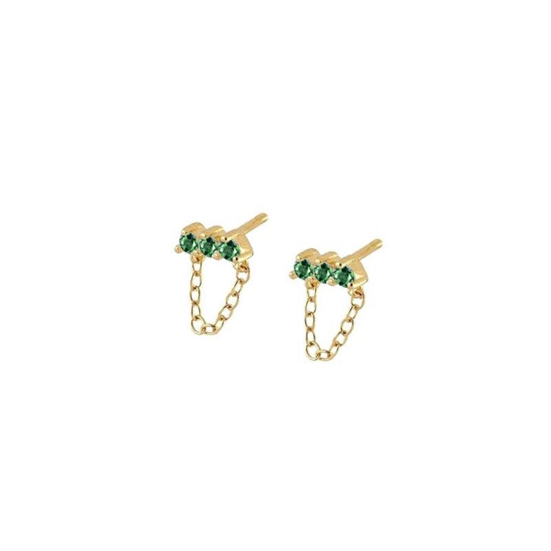 Cross-Border European and American Sterling Needle Multi-Color Zircon Stud Earrings Simple Personality Chain Tassel Eardrops