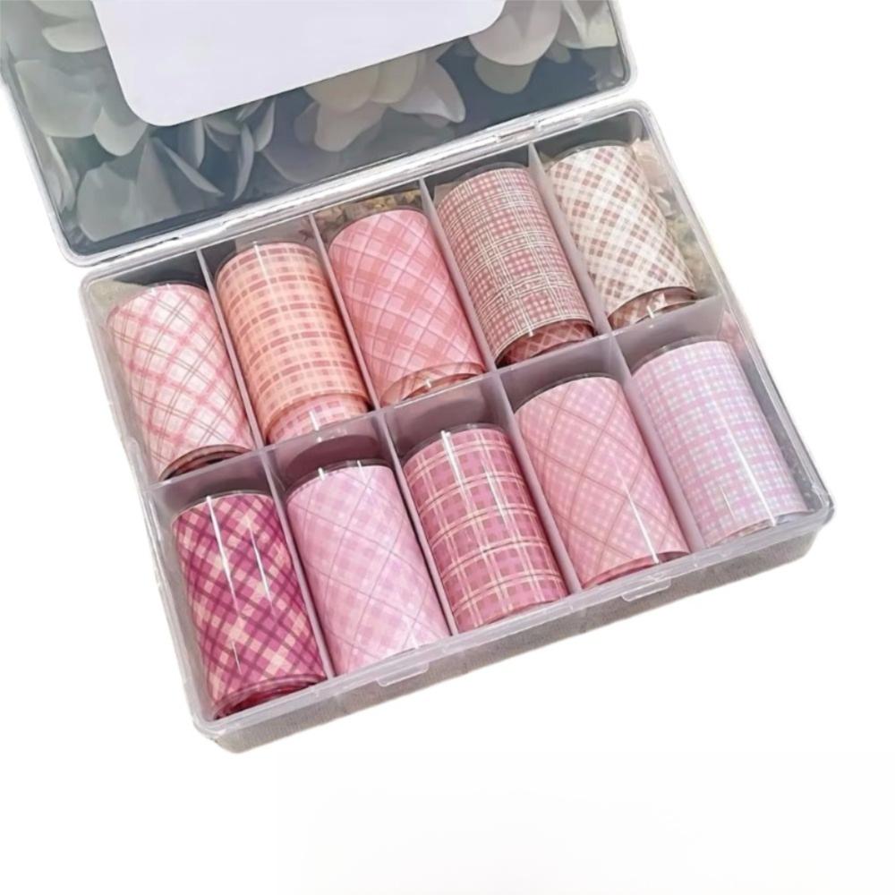 10 рулонов наклеек для стемпинга ногтей, наклейки для нейл-арта, клетчатый узор, маникюрные наклейки, фольга для нейл-арта, украшение для ногтей