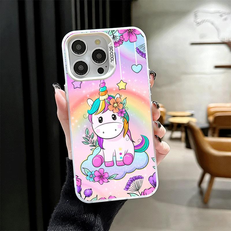 Розовый Единорог Радуга Ударопрочный Чехол для Телефона для iPhone 17 Air 16 16E 15 Pro Max 14 Plus 13 Mini 12 Задняя Крышка Противоударный Fundas