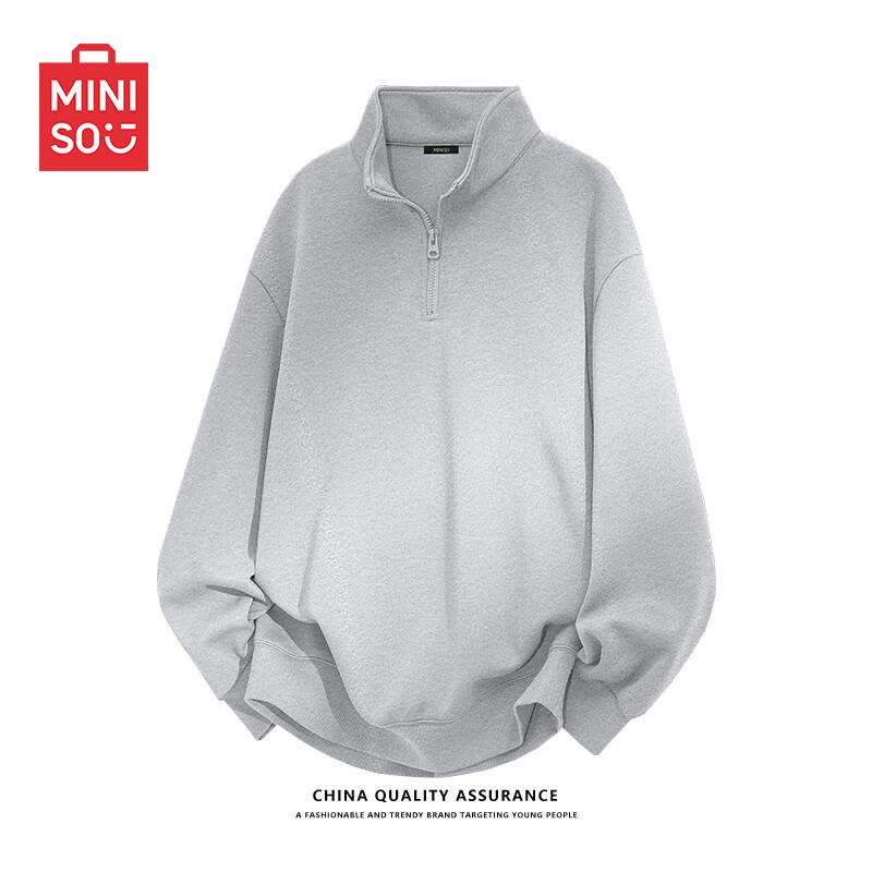 MINISO Men's Solid Color Half-Zip Stand Collar Sweatshirt