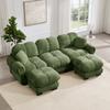3-Seat U-Shaped Cloud Sofa, Including Mobile Ottoman and 2 Cushions, Fine Quilted Design, Thick Seat Cushions, Suitable for Living Room, Green