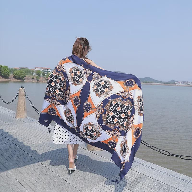 Seaside Travel Cotton & Linen Scarf: Silk Print, Sunscreen Shawl