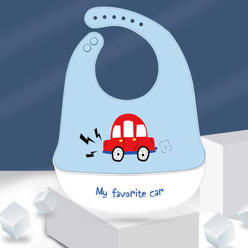 Waterproof Soft Silicone Baby Feeding Stuff Cartoon Print Adjustable Children Kids Bibs