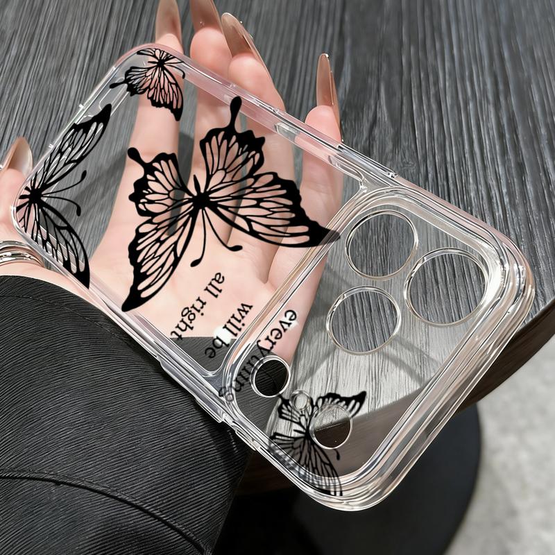 Black Butterfly Printed TPU Phone Case For iPhone 17 16 Pro 15 14 13 12 Pro Max 11 Shockproof Transparent Soft Silicone Cover