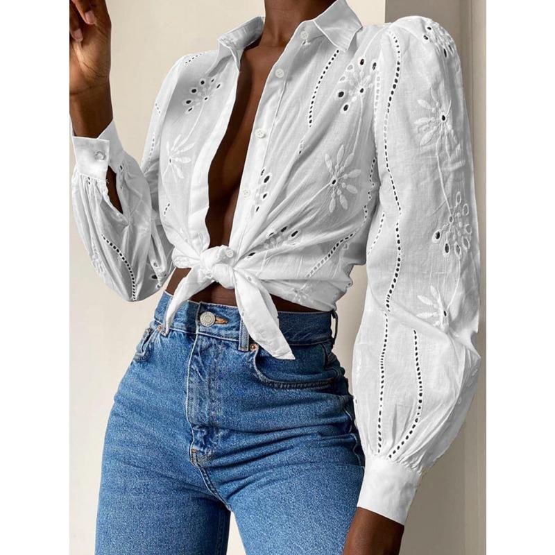 Осенняя женская рубашка свободного покроя с рукавами-пузырями